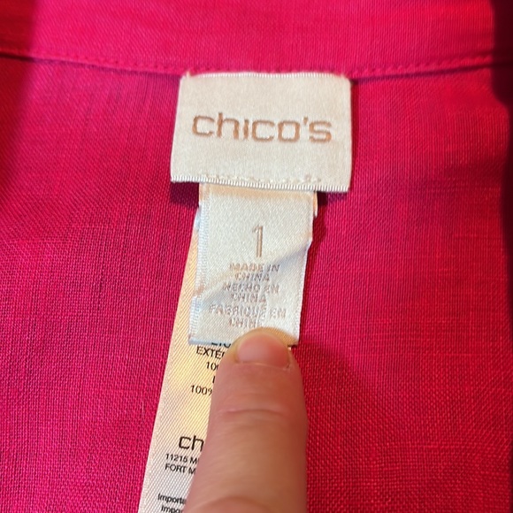 Chico’s 100% Linen Magenta Pink Eyelet Open Embroidery Broderie Anglaise Blazer - Picture 6 of 10